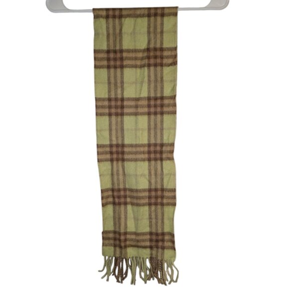 Burberry Pastel Sage Nova Check Classic Plaid Fringe Small Cashmere Scarf Soft - Picture 8 of 10